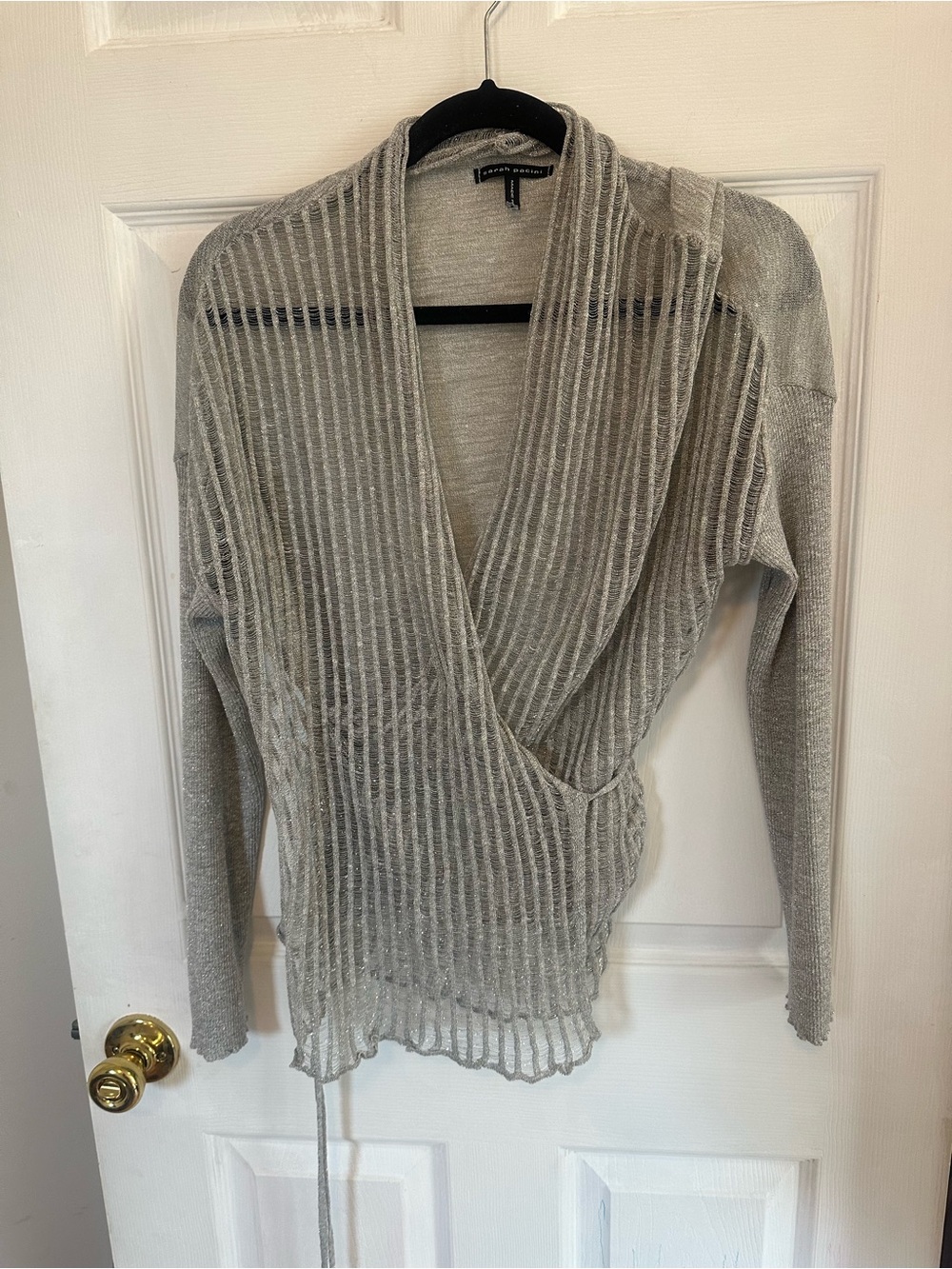 Sarah Pacini Light Gray Open-Front Ribbed Cardigan ONE SIZE